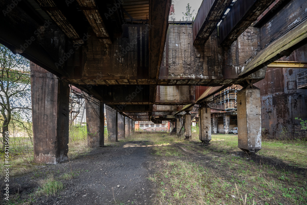 Abandoned Heavy Industrial Ruins with Large Blast Furnace in Steelworks Abandoned Heavy Industrial Ruins with Large Blast Furnace in Steelworks