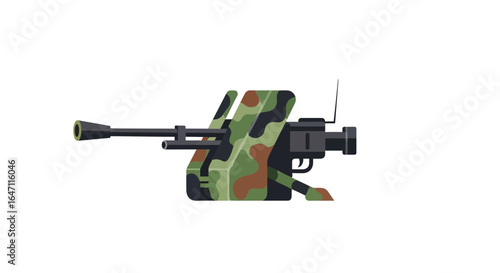 Illustrative rendering of heavy anti-aircraft cannon with camouflage pattern
