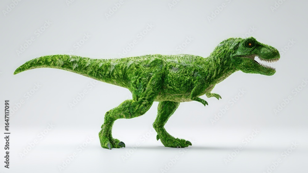 Fototapeta premium A whimsical green dinosaur made of leafy textures, showcasing creativity and imagination.