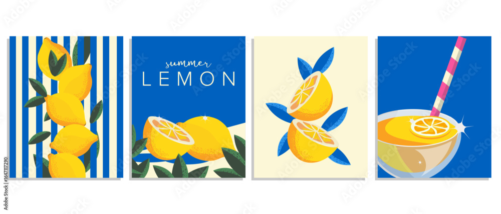 Fototapeta premium Lemons poster set, collection, banners