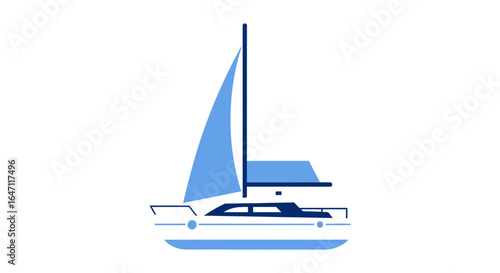 Simple Yacht Illustration with Sail and Cabin on White Background
