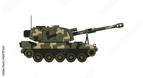 Stylized artillery illustration featuring camouflage pattern and design