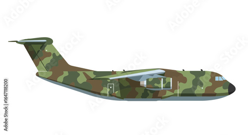 Stylized Military Cargo Aircraft with Camouflage Design Illustration