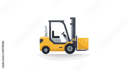 Stylized vector illustration showcasing a forklift carrying a box isolated
