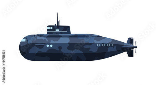 Submarine Vector Illustration with Military Camouflage Pattern design concept