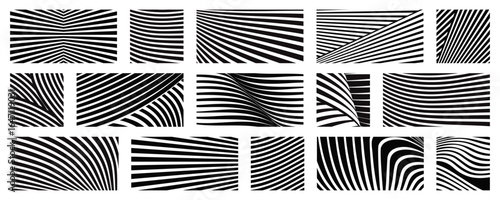 Wavy and striped geometric patterns, collection of an abstract bold curved lines vector illustration.
