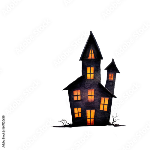 Wallpaper Mural Haunted house with glowing windows stands eerie and dark creating spooky atmosphere perfect for Halloween night or ghost story Torontodigital.ca