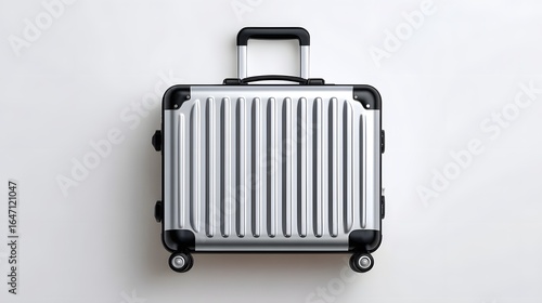 Silver Metallic Suitcase with Retractable Handle on Plain Background for Travel and Adventure