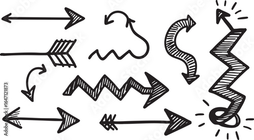 Black brush stroke arrow pointing left and right isolated on white background