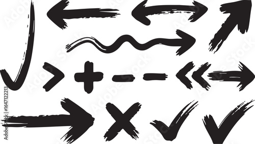 Black brush stroke arrow pointing left and right isolated on white background