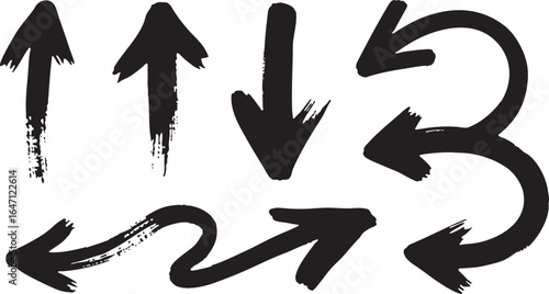Black brush stroke arrow pointing left and right isolated on white background