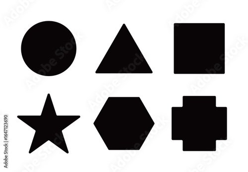 丸、三角、四角、星、六角形、十字の図形