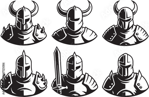 Detailed Knight Armor Silhouette Collection of Medieval Warrior Icons