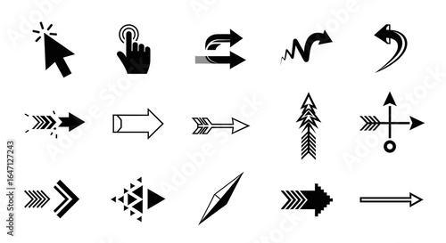 Collection of diverse arrow and cursor icons;  stylish, graphic design elements.