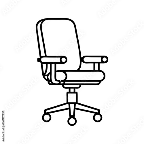 Line drawing of an office chair on a white background
