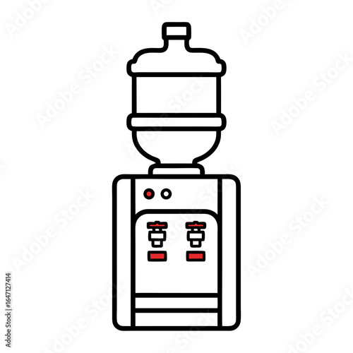 Line art illustration of a coffee machine with two dispensing taps
