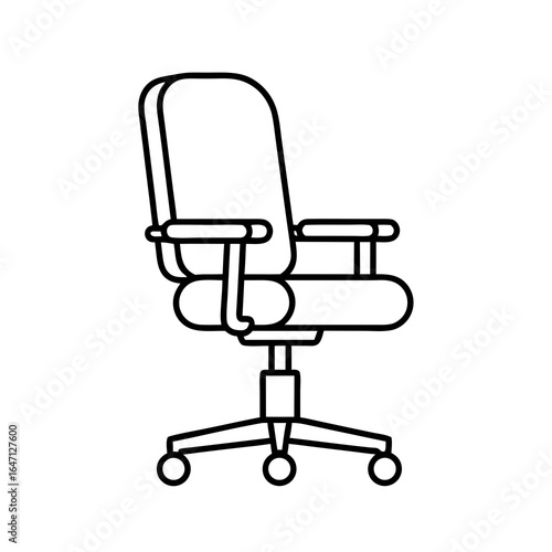 Line drawing of a modern office chair on wheels