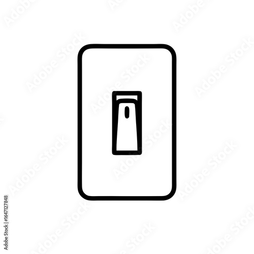 Close-up flat lay of a simple black line drawing of a light switch against a white background, conveying a minimalist and clean aesthetic.