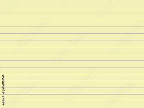 Yellow legal line paper with ruled texture and notebook design. Flat vector illustration isolated background.