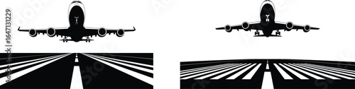 Silhouette of a jet airplane taking off from a runway