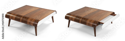 wooden coffee table isolated on white background 