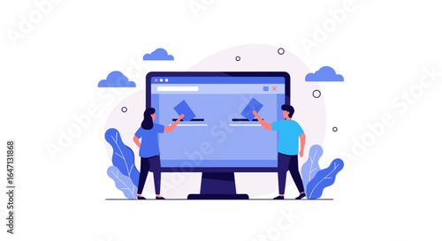 People voting on a computer screen during online elections or digital surveys