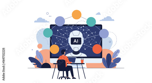 Artificial intelligence learning and development futuristic technology concept