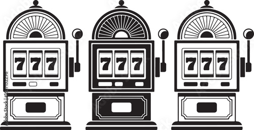Slot Machine Vector Set: Classic Casino Gambling Game with Triple Sevens
