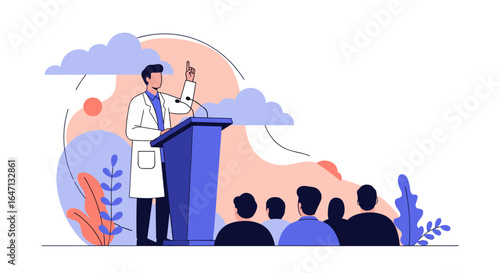 Public speaking engagement with a medical professional addressing an audience