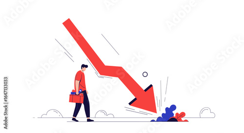 Man witnessing economic downturn and financial crisis illustration