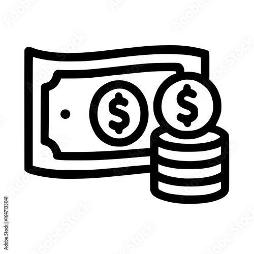 Dollar Bill and Stacked Coins Money Outline Icon
