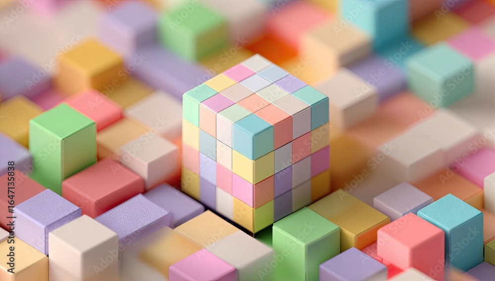 Obraz premium Abstract geometric design, pastel colored cubes