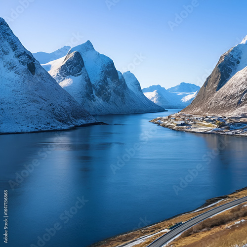 Partially frozen Innerfjorden-inner part of Kanstadfjorden. South Hinnoya island-Lofoten-Norway. 0012