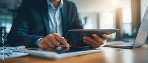 Businessman using a tablet computer at a desk