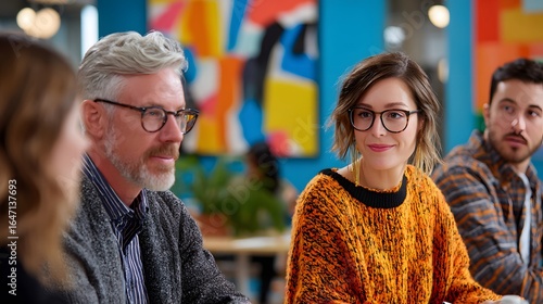 Diverse Business Team Engaged in Creative Discussion in Modern Collaborative Workspace