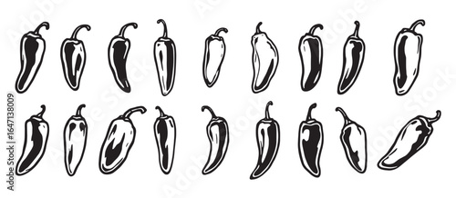 chili peppers in black and white on a white background