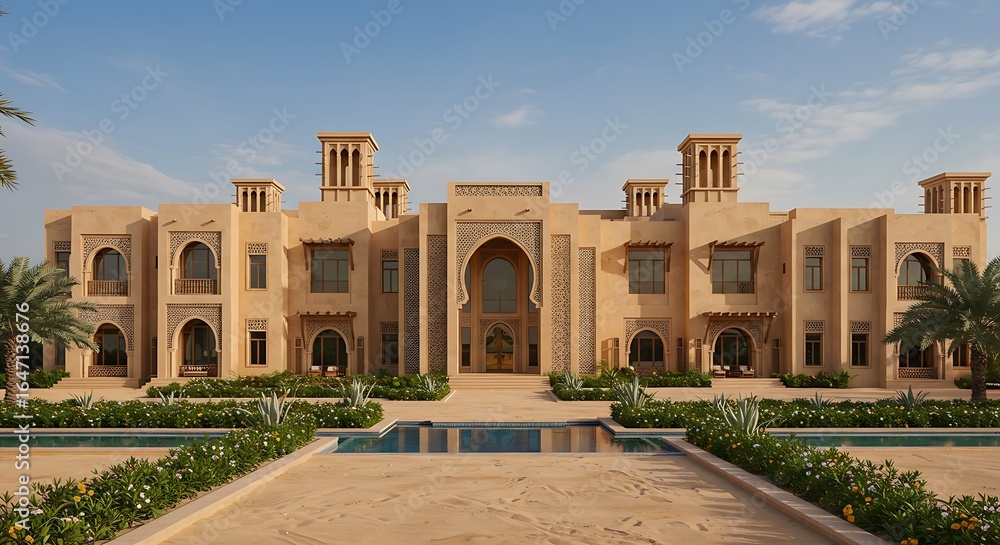 Fototapeta premium Desert-inspired mansion showcasing unique craftsmanship in Dubai