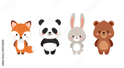 Illustration of a fox panda rabbit and bear on white background