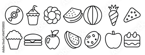 Different types foods line art gastronomy illustration classic design