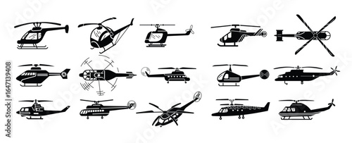 helicopter icons set simple style