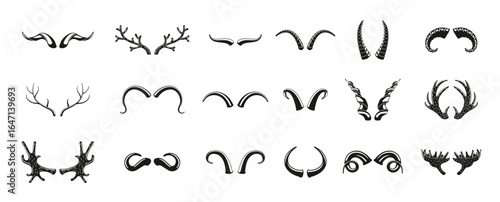 hunting wild animals deer goat horns antlers silhouettes