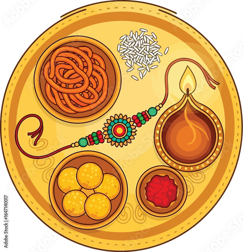 Vibrant Rakhi thali with sweets and diya celebrates sibling love