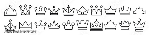 Set of Crown Related Line Icons. Outline Signs for Graphic and Web Design, Apps, Adverts, Various Cards