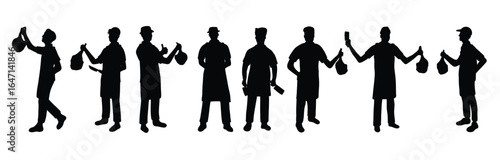 set of illustrations of butcher man silhouettes
