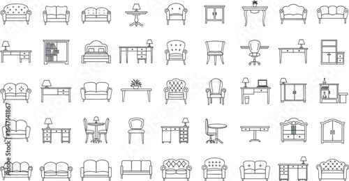 line art set of icons depicting furniture illustrations vectors symbols icons	transparent background