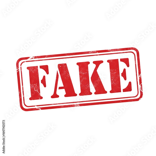 Red distressed rubber stamp with the word fake printed in bold letters isolated on transparent background