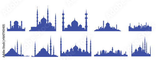 set of silhouettes of mosques in different styles