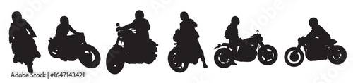 set of silhouettes of people on bikes