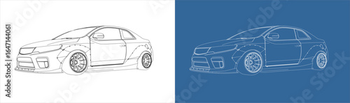 Drift car sedan blueprint perspective view vector