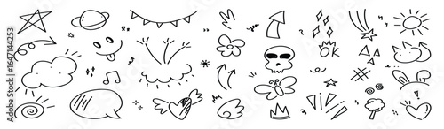 set of cute pen line doodle element vector hand drawn